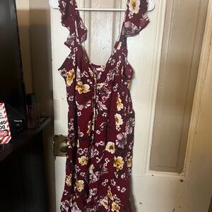 Maurices Burgundy Floral Midia Dress